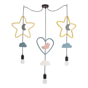 Børnependel på kabel TRIO 3xE27/20W/230V gul/blå/grå