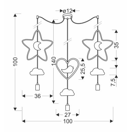 Børnependel på kabel TRIO 3xE27/20W/230V gul/blå/grå