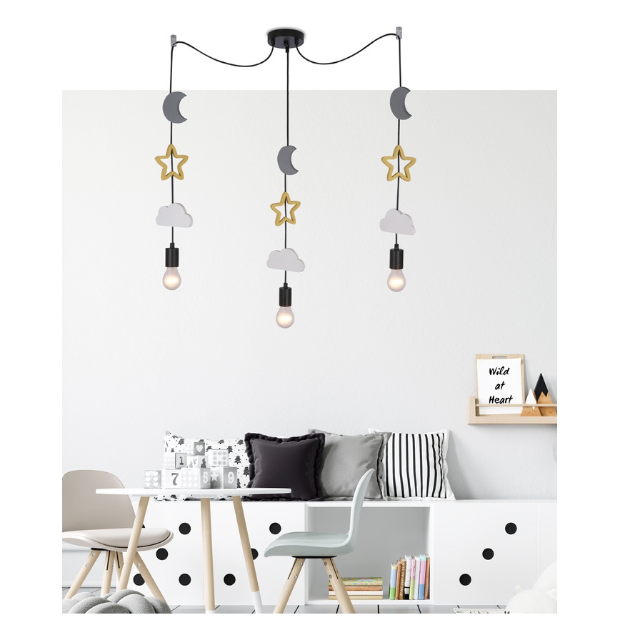 Børnependel på ledning TRIO 3xE27/20W/230V grå/gul/hvid