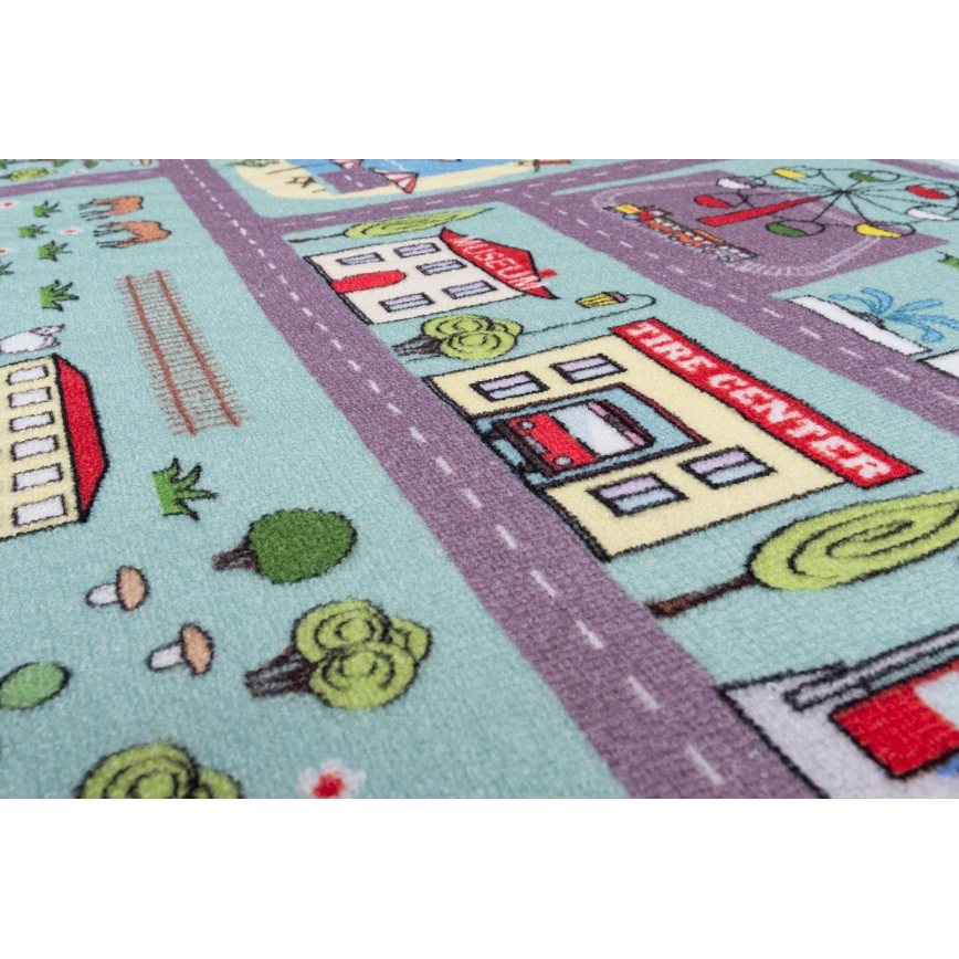 Børnetæppe STELLA STREETS 80x100 cm turkis med bymotiv