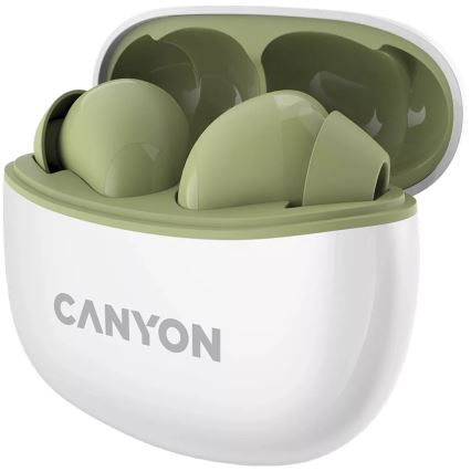 Canyon - Trådløs stereo earphones True Trådløs 500 mAh + 2x 40 mAh hvid/grøn