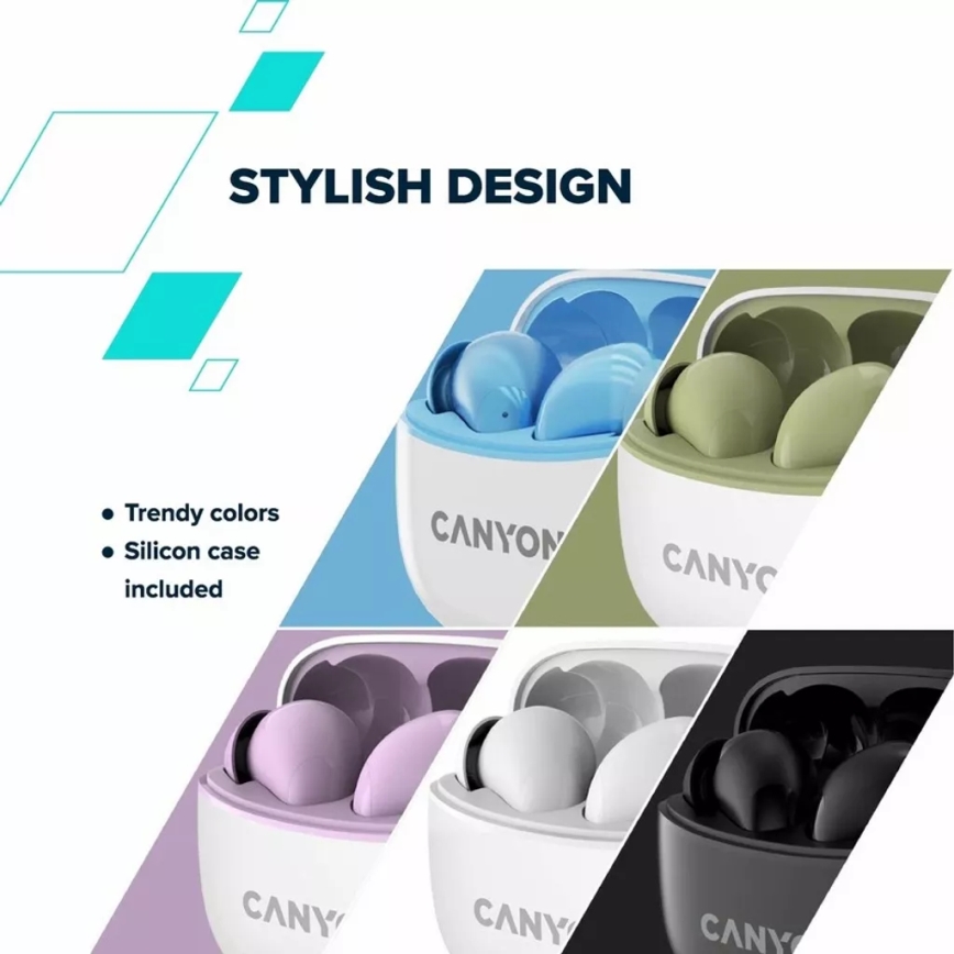 Canyon - Trådløs stereo earphones True Trådløs 500 mAh + 2x 40 mAh hvid/grøn