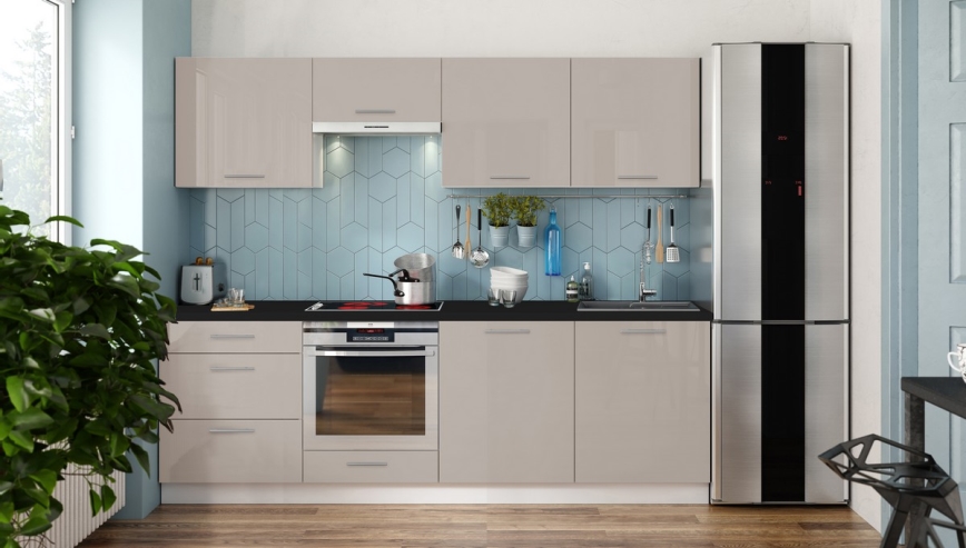 CELESTE Køkkenbord 240 cm, højglans taupe
