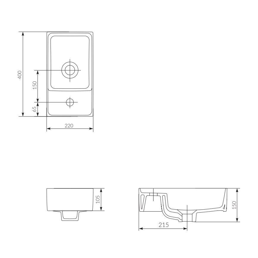 Cersanit K114-004 - Bordmonteret håndvask CREA 22x40 cm keramik/skinnende hvid