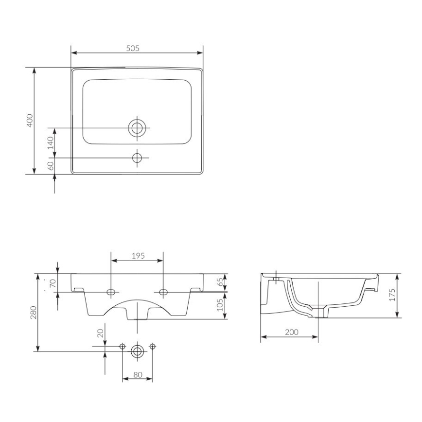 Cersanit K114-005 - Nedfældet vask CREA 40x50,5 cm keramik/skinnende hvid