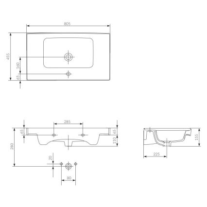 Cersanit K114-017 - Bordplade-/væghængt håndvask CREA 44,5x80,5 cm keramik/blank hvid