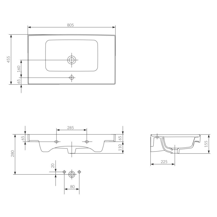Cersanit K114-017 - Nedfældet vask CREA 44,5x80,5 cm keramik/skinnende hvid