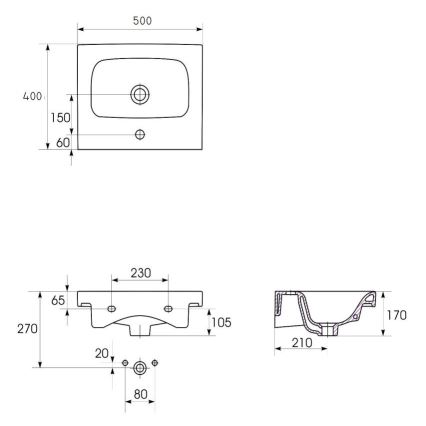 Cersanit K116-009 - Håndvask til bordplade/vægmonteret MODUO 40x50 cm keramik/højglans hvid