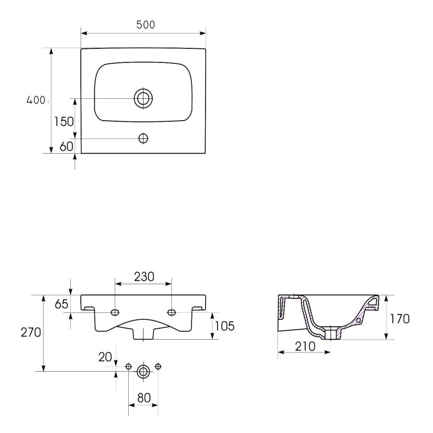 Cersanit K116-009 - Håndvask til bordplade/vægmonteret MODUO 40x50 cm keramik/højglans hvid