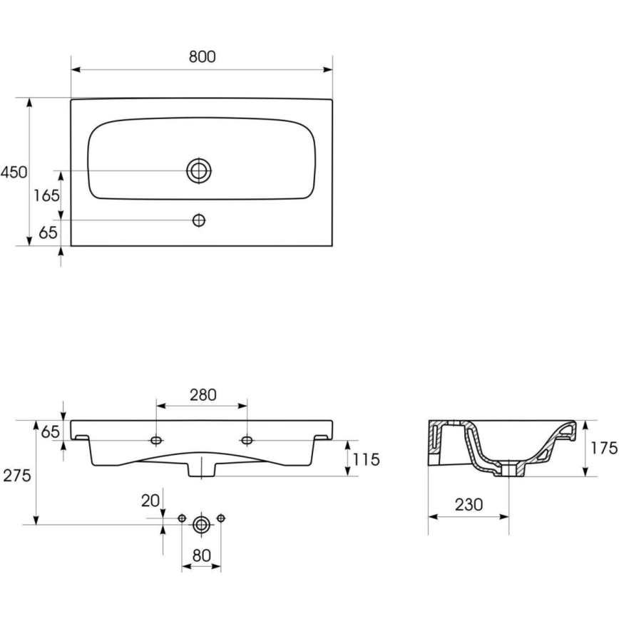 Cersanit K116-013-ECO - Vask til bordplade/vægmonteret MODUO 45x80 cm keramik/højglans hvid