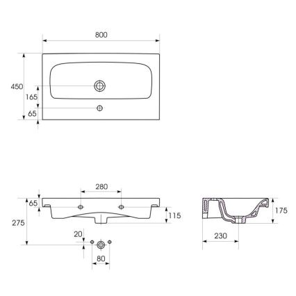 Cersanit K116-013 - Håndvask til bordplade/væghængt MODUO 45x80 cm keramik/højglans hvid