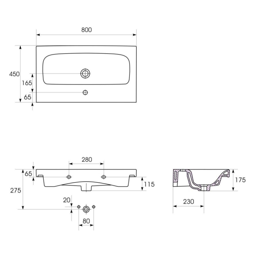 Cersanit K116-013 - Håndvask til bordplade/væghængt MODUO 45x80 cm keramik/højglans hvid