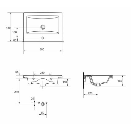 Cersanit K32-003-ECO - Servant til bordplade/vægmonteret COMO 45x60 cm keramik/højglans hvid