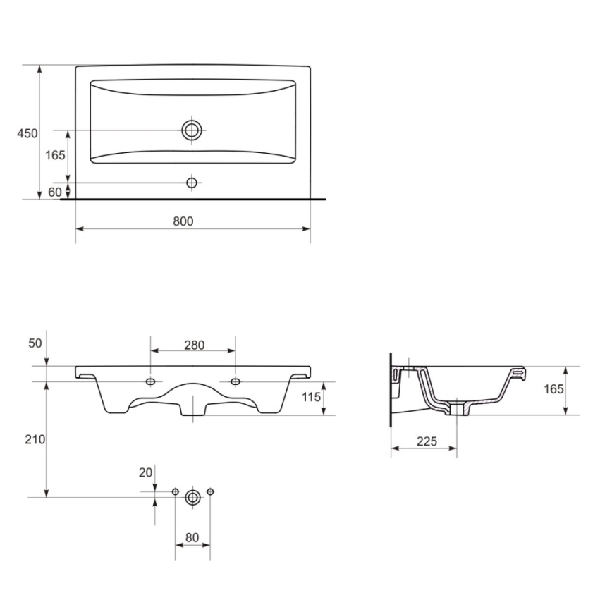 Cersanit K32-004-BOX - Håndvask til bordplade/vægmonteret COMO 45x80 cm keramik/højglans hvid