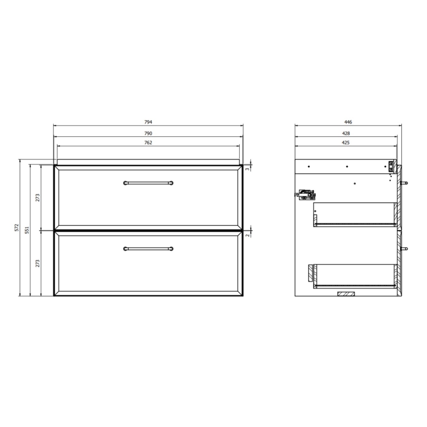 Cersanit S1017-003 - Væghængt underskab til håndvask MILLE 80x45 cm sort