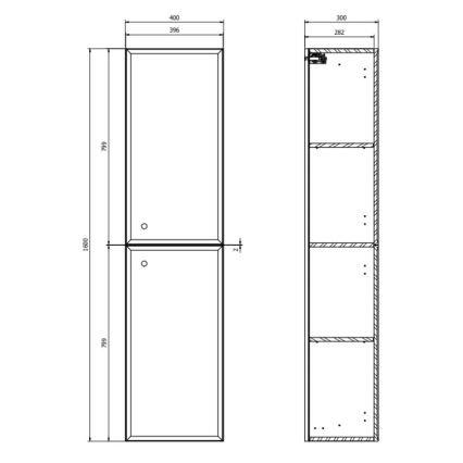 Cersanit S1021-012 - Væghængt badeværelsesskab MILLE 40x160x30 cm mint