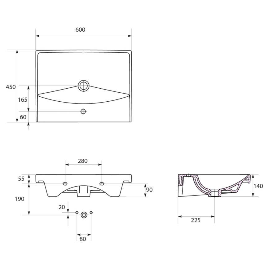 Cersanit S801-142-DSM - Væghængt badeværelsesskab med håndvask LARA CITY 60x45 cm hvid