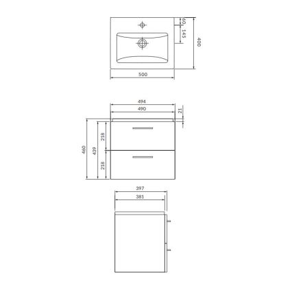 Cersanit S801-146-DSM - Væghængt badeværelsesskab med håndvask LARA COMO 50x40 cm hvid