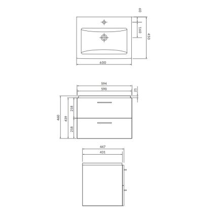Cersanit S801-148-DSM - Væghængt badeværelsesskab med håndvask LARA 60x45 cm valnød