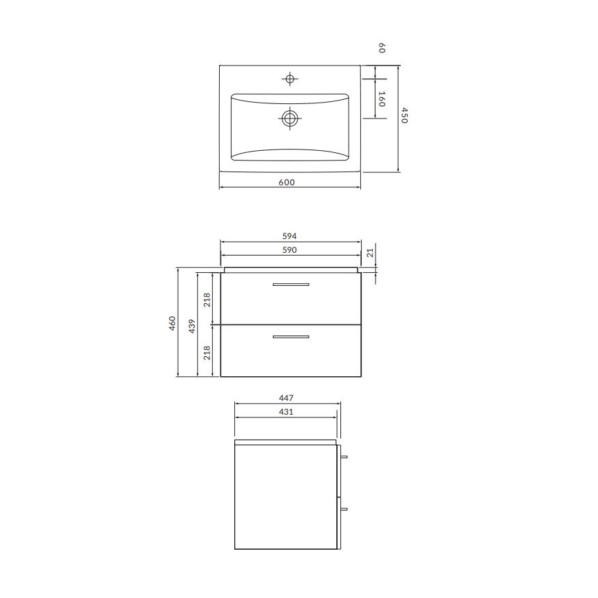 Cersanit S801-148-DSM - Væghængt badeværelsesskab med håndvask LARA 60x45 cm valnød