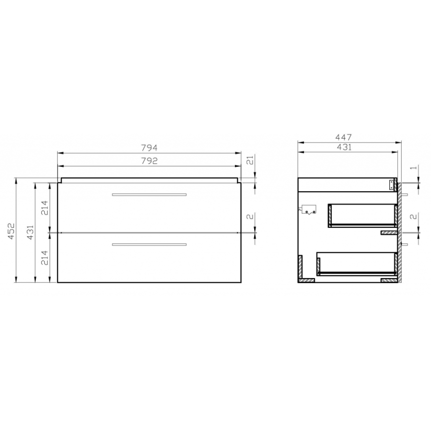 Cersanit S801-149-DSM - Væghængt badeværelsesskab med håndvask LARA 80x45 cm hvid