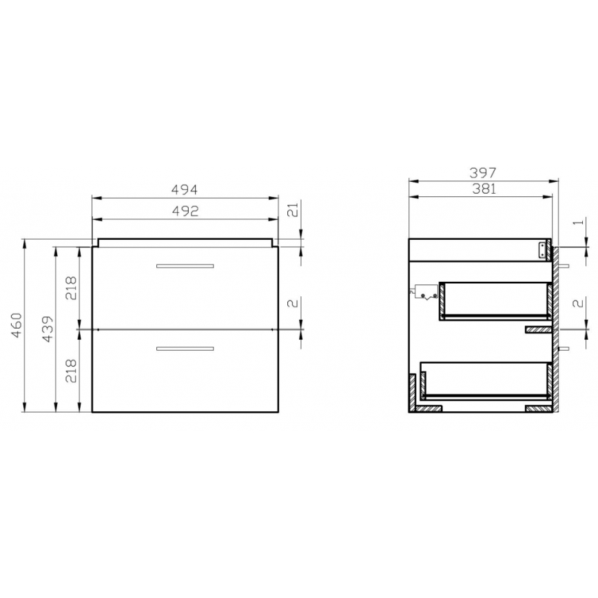 Cersanit S801-153-DSM - Væghængt badeværelsesskab med vask LARA COMO 50x40 cm i valnød