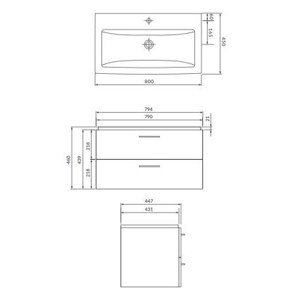 Cersanit S801-154-DSM - Vægmonteret badeværelsesskab med håndvask LARA 80x45 cm i valnød