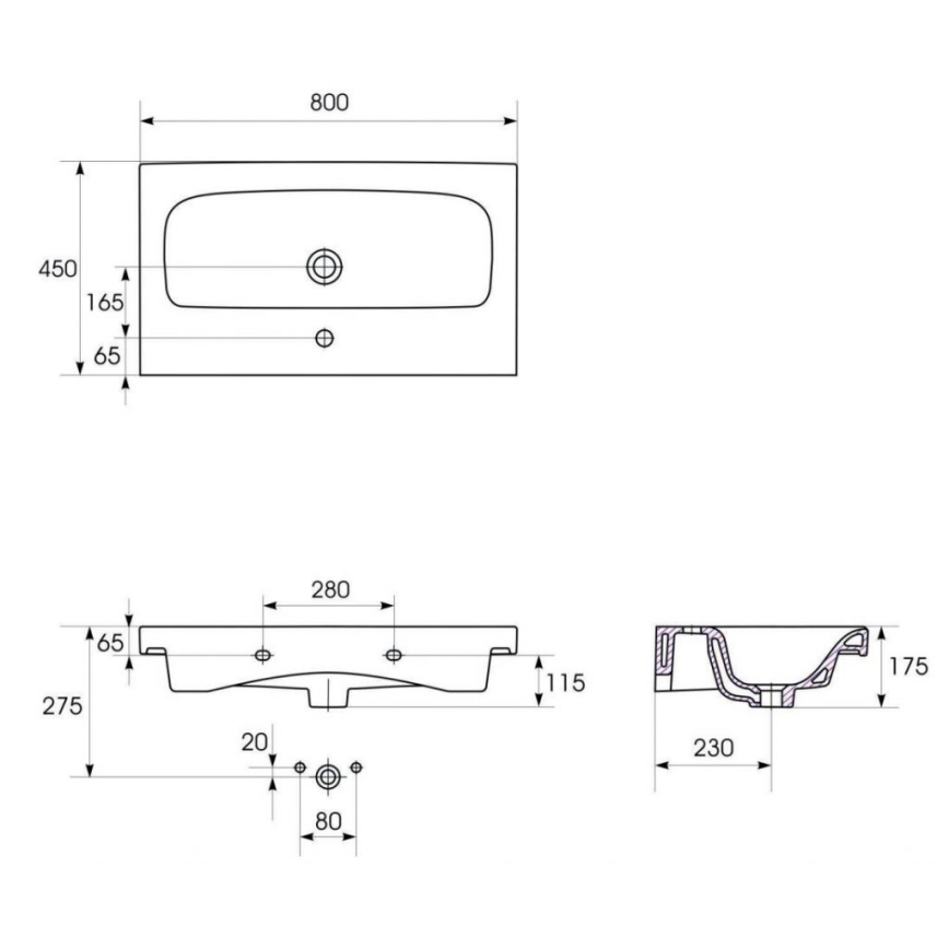 Cersanit S801-221-DSM - Væghængt badeværelsesskab med håndvask MODUO 80x45 cm højglans hvid