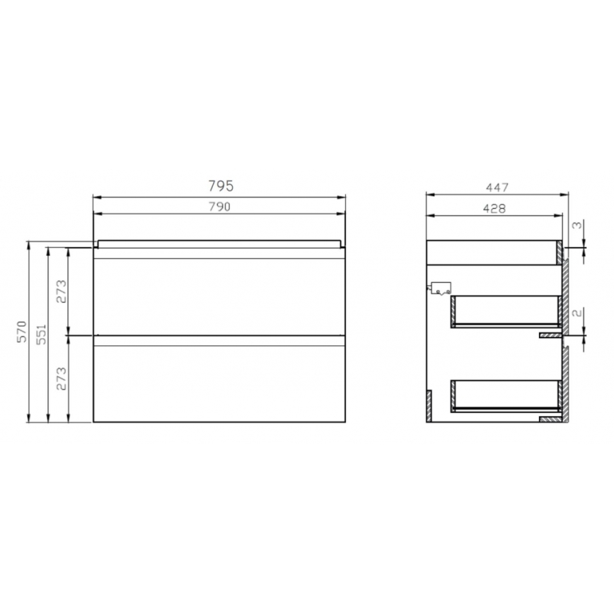 Cersanit S801-221-DSM - Væghængt badeværelsesskab med håndvask MODUO 80x45 cm højglans hvid