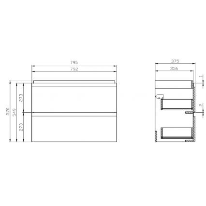 Cersanit S801-225-DSM - Væghængt badeværelsesskab med håndvask MEDA SLIM 62x80 cm skinnende hvid
