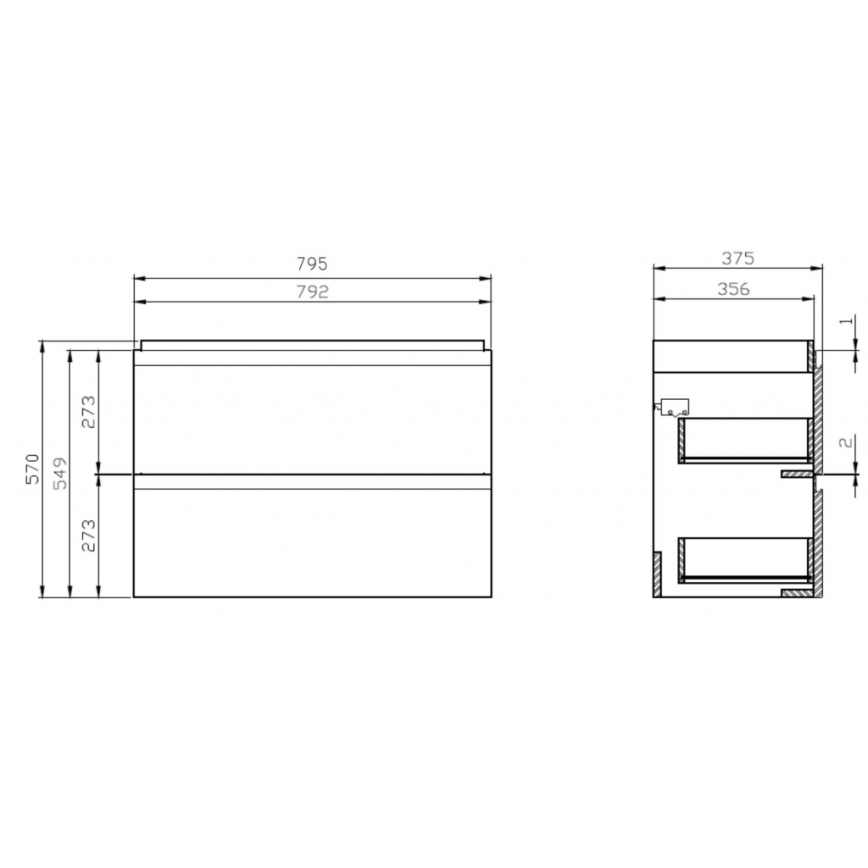Cersanit S801-225-DSM - Væghængt badeværelsesskab med håndvask MODUO SLIM 80x38 cm højglans hvid