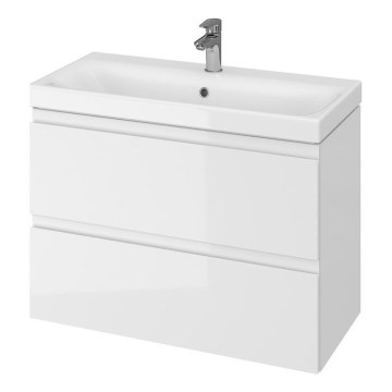 Cersanit S801-225-DSM - Væghængt badeværelsesskab med vask MEDA SLIM 62x80 cm blank hvid