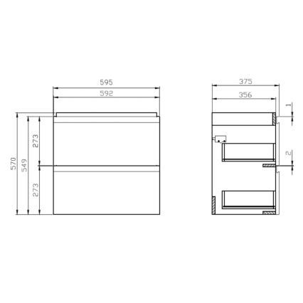 Cersanit S801-227-DSM - Væghængt badeværelsesskab med håndvask MEDA SLIM 62x60 cm skinnende hvid