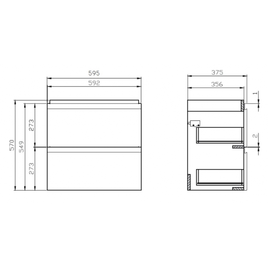 Cersanit S801-227-DSM - Væghængt badeværelsesskab med håndvask MEDA SLIM 62x60 cm skinnende hvid