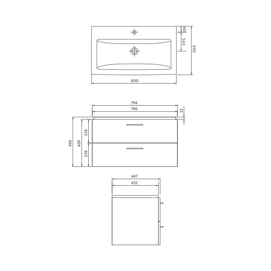 Cersanit S801-338-DSM - Væghængt badeværelsesskab med håndvask LARA 80x45 cm hvid