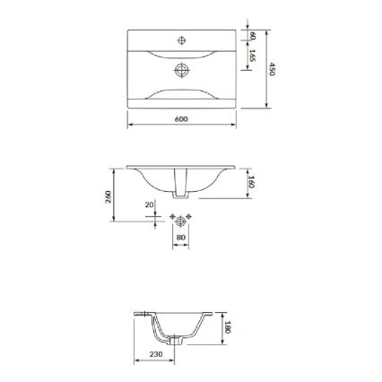 Cersanit S801-457 - Væghængt badeværelsesskab med servant NIKO 60x45 cm valnød