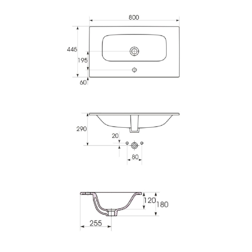 Cersanit S801-539 - Væghængt badeværelsesskab med håndvask NIKO 80 x 45 cm, valnød