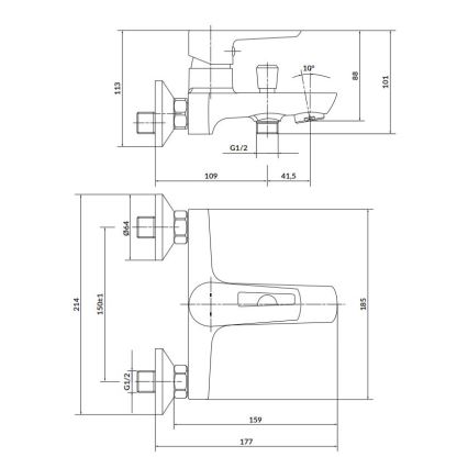 Cersanit S951-009 - Hane til badekar MILLE sort/skinnende krom