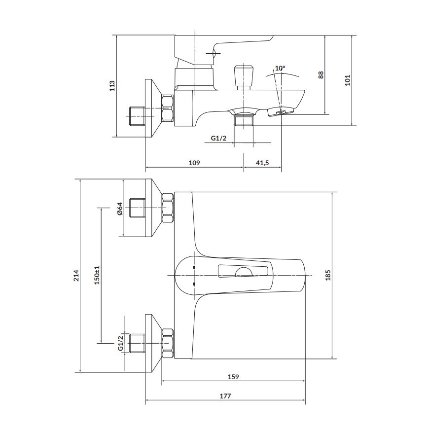 Cersanit S951-009 - Hane til badekar MILLE sort/skinnende krom