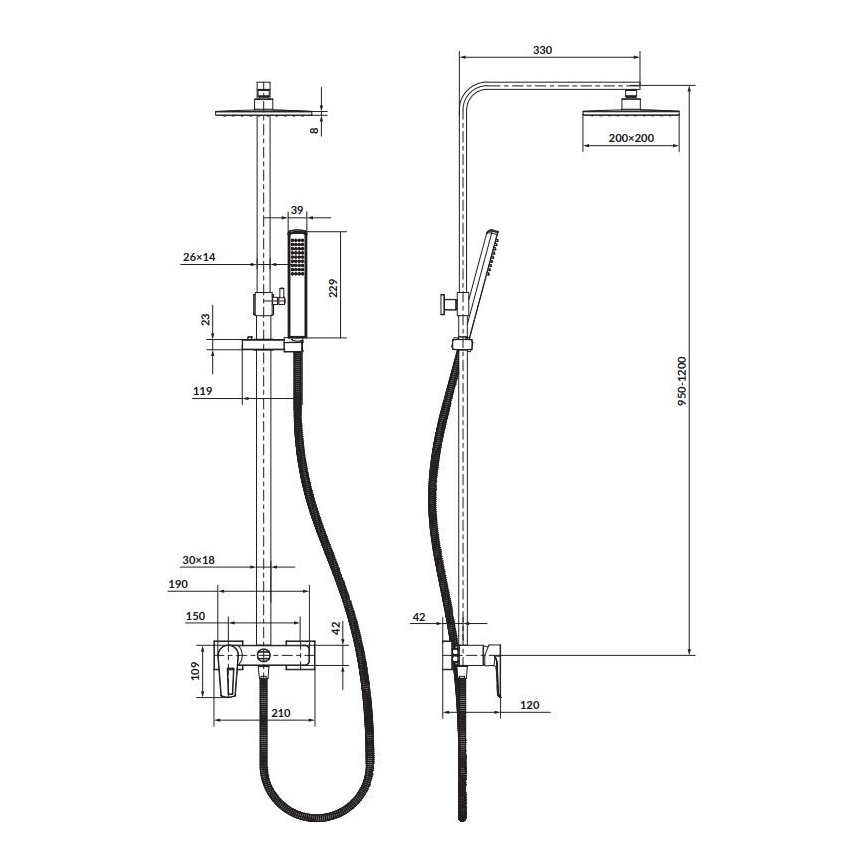 Cersanit S951-339 - MILLE brusesæt i blank krom