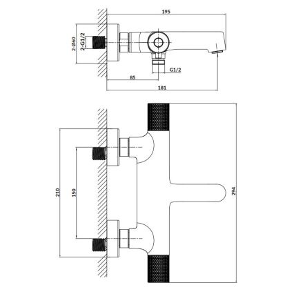 Cersanit S951-566 - Termostatisk hane til badekar ZEN sort