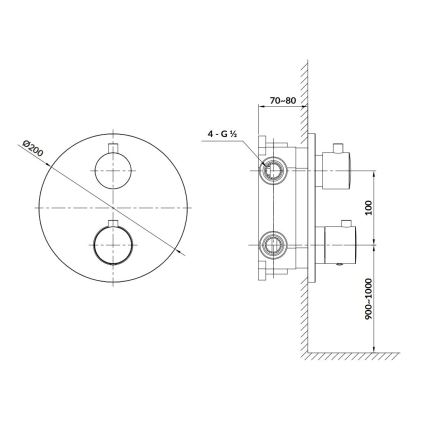 Cersanit S951-567 - Termostatisk brusehane til skjult installation ZEN sort
