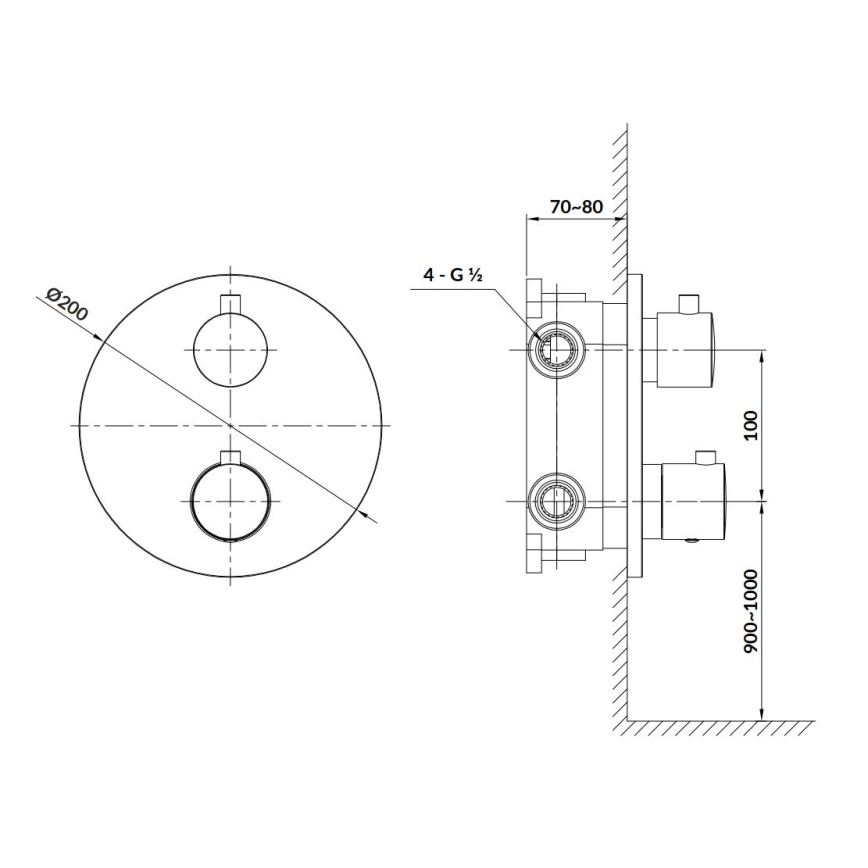 Cersanit S951-567 - Termostatisk brusehane til skjult installation ZEN sort