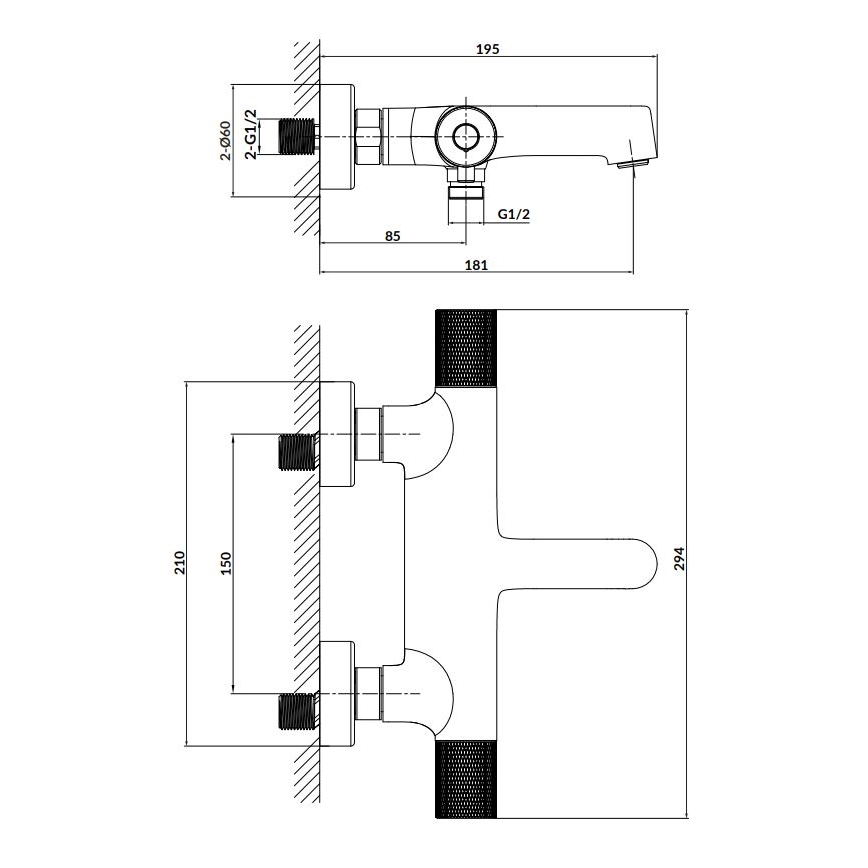 Cersanit S951-569 - Termostatisk hane til badekar ZEN sort
