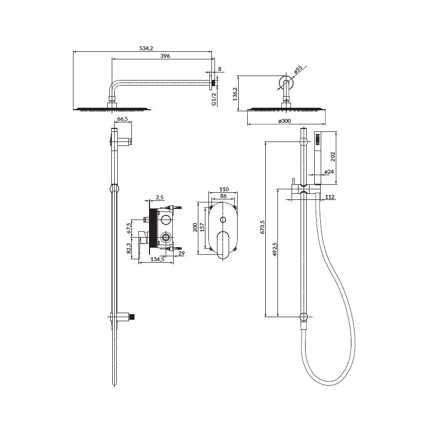 Cersanit S952-008 - Brusesæt med indbygget armatur CREA i blank krom