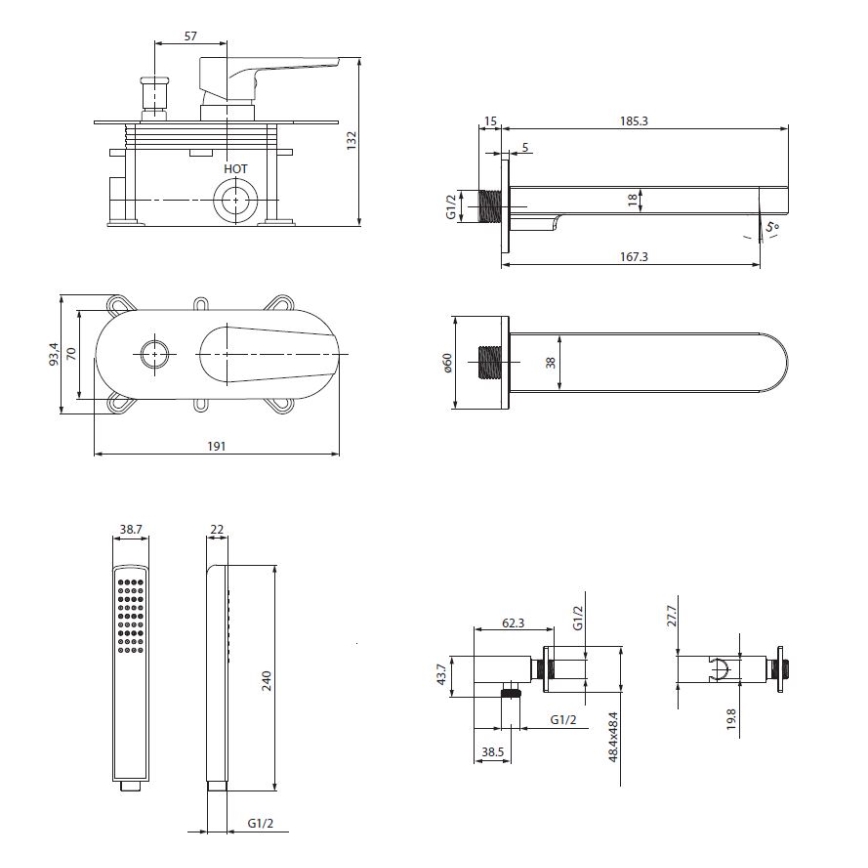 Cersanit S952-040 - Badekarsæt med indbygget armatur MODUO i blank krom