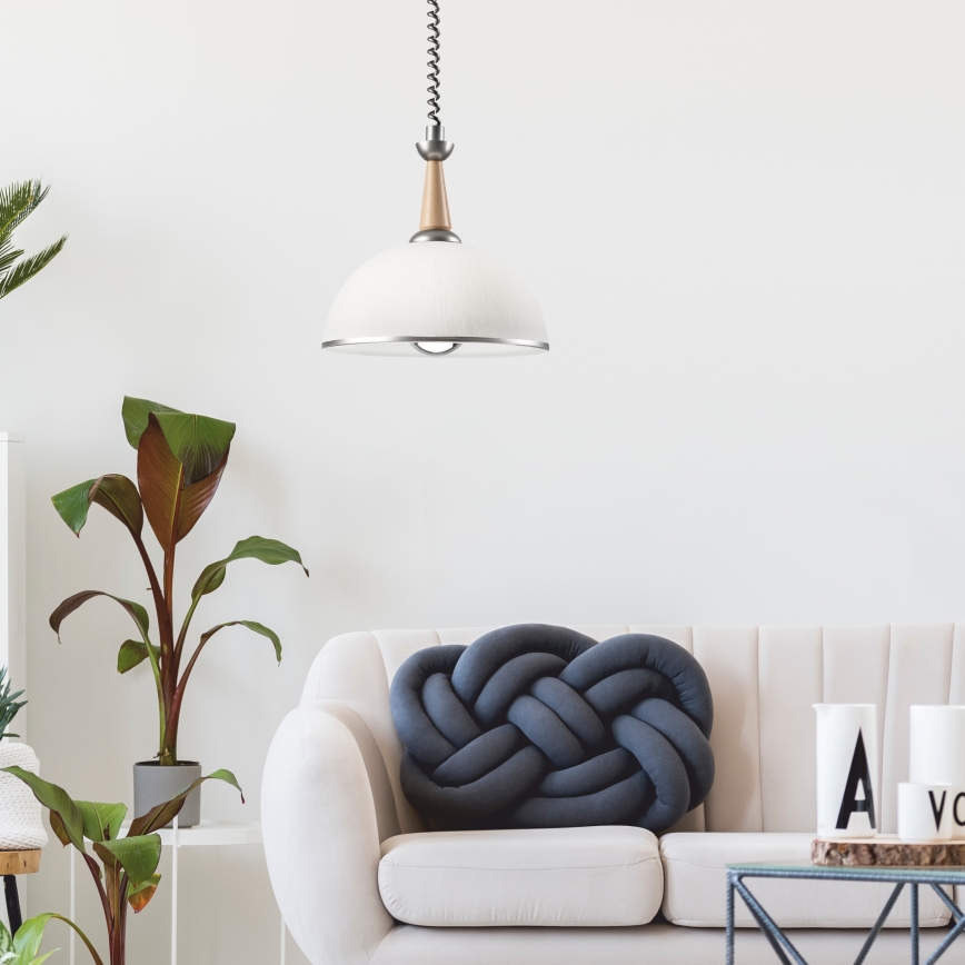 Udtrækslampe CHIARA 1xE27/60W/230V sølv/beige/bøg