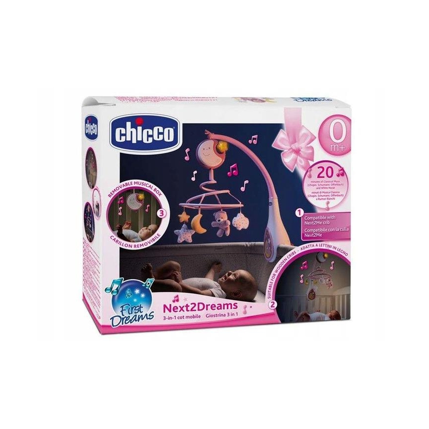 Chicco - 3-i-1 Uro med musik til vugge NEXT2DREAMS 3xAA pink