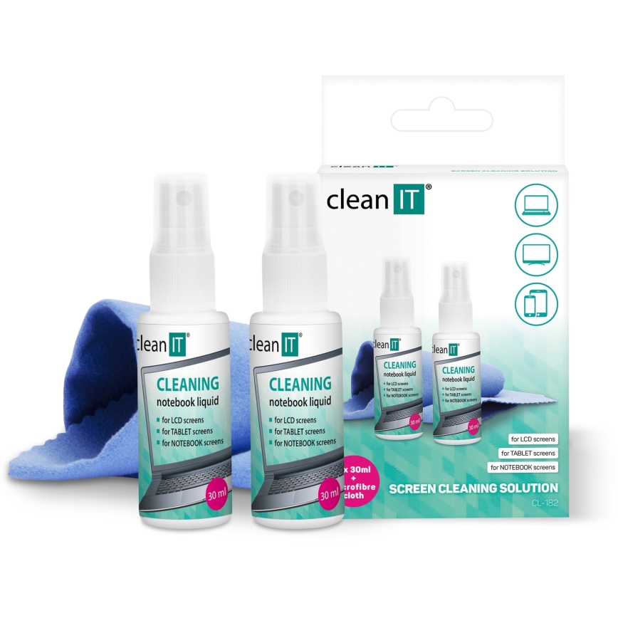 CLEAN IT CL-182 - Skærmrens med klud 2x 30 mm