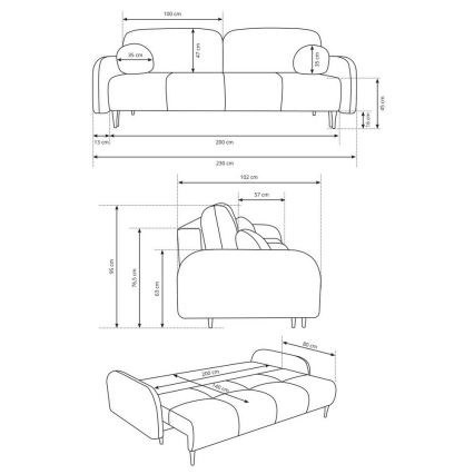 CLOUDY udtrækbar polstret 3-personers sovesofa, grå